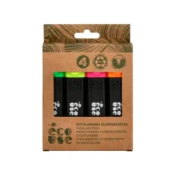 ROTULADOR LIDERPAPEL ECOUSE FLUORESCENTE FABRICADO CON 68% PLASTICO RECICLADO CAJA DE 4 UNIDADES COLORES SURTIDOS