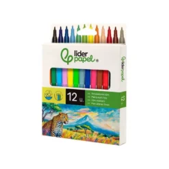 Rotulador Liderpapel fino lavable caja de 12 colores