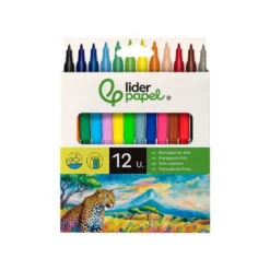 Rotulador Liderpapel fino lavable caja de 12 colores