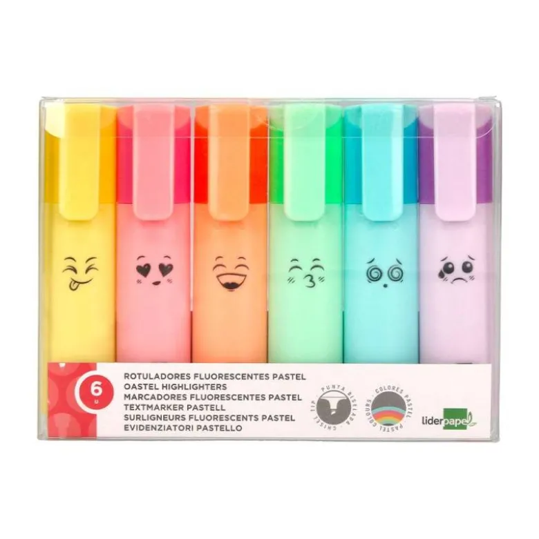 ROTULADOR LIDERPAPEL FLUORESCENTE PASTEL PUNTA BISELADA ESTUCHE DE 6 UNIDADES COLORES SURTIDOS