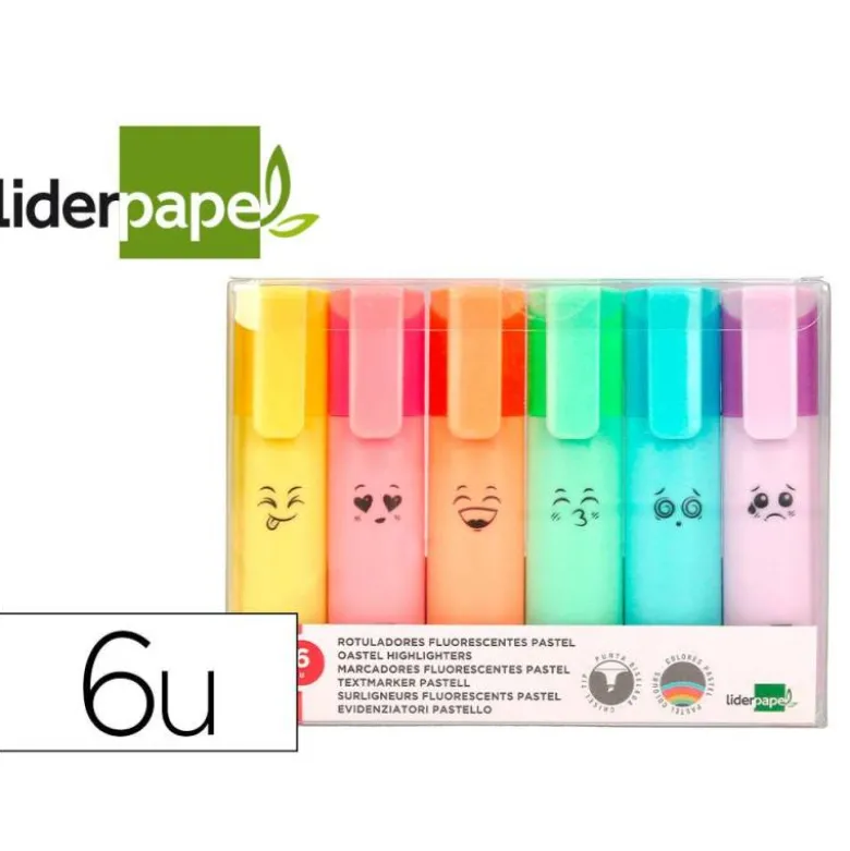 ROTULADOR LIDERPAPEL FLUORESCENTE PASTEL PUNTA BISELADA ESTUCHE DE 6 UNIDADES COLORES SURTIDOS