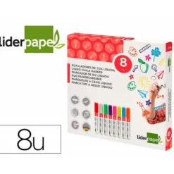 ROTULADOR LIDERPAPEL TIZA LIQUIDA PUNTA REDONDA TRAZO 6 MM CAJA DE 8 UNIDADES COLORES SURTIDOS