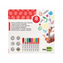 ROTULADOR LIDERPAPEL TIZA LIQUIDA PUNTA REDONDA TRAZO 6 MM CAJA DE 8 UNIDADES COLORES SURTIDOS