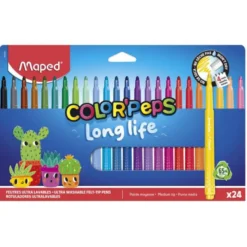 ROTULADOR MAPED COLOR PEPS LONG LIFE LAVABLE PUNTA MEDIA CAJA DE 24 UNIDADES COLORES SURTIDOS