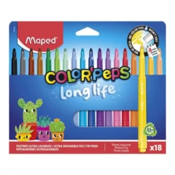 ROTULADOR MAPED COLOR PEPS LONG LIFE LAVABLE PUNTA MEDIA CAJA DE 18 UNIDADES COLORES SURTIDOS