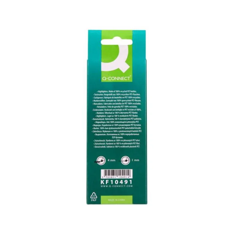 ROTULADOR Q-CONNECT FLUORESCENTE PUNTA BISELADA FABRICADO EN PET RECICLADO BOLSA DE 4 UNIDADES COLORES