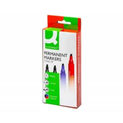 Rotulador Q-Connect permanente estuche de 4 colores surtidos punta biselada trazo 5.0 mm