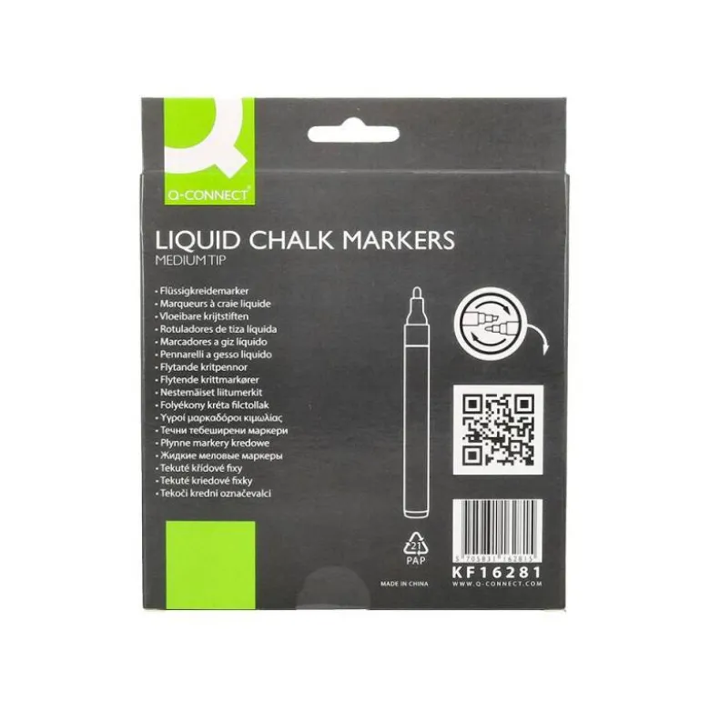 ROTULADOR Q-CONNECT TIZA LIQUIDA PUNTA REDONDA TRAZO 3 MM CAJA DE 8 UNIDADES COLORES SURTIDOS