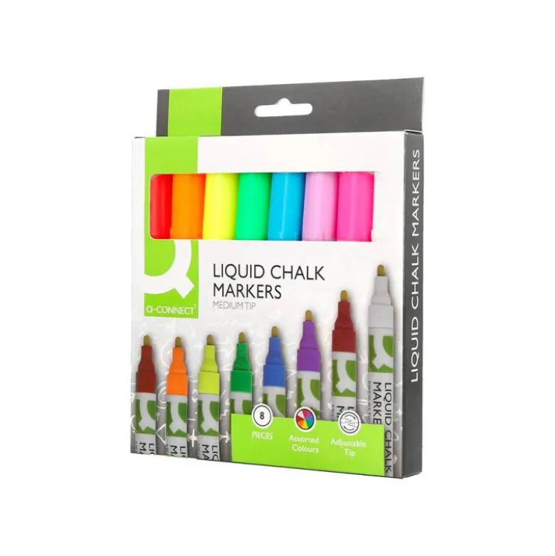 ROTULADOR Q-CONNECT TIZA LIQUIDA PUNTA REDONDA TRAZO 3 MM CAJA DE 8 UNIDADES COLORES SURTIDOS