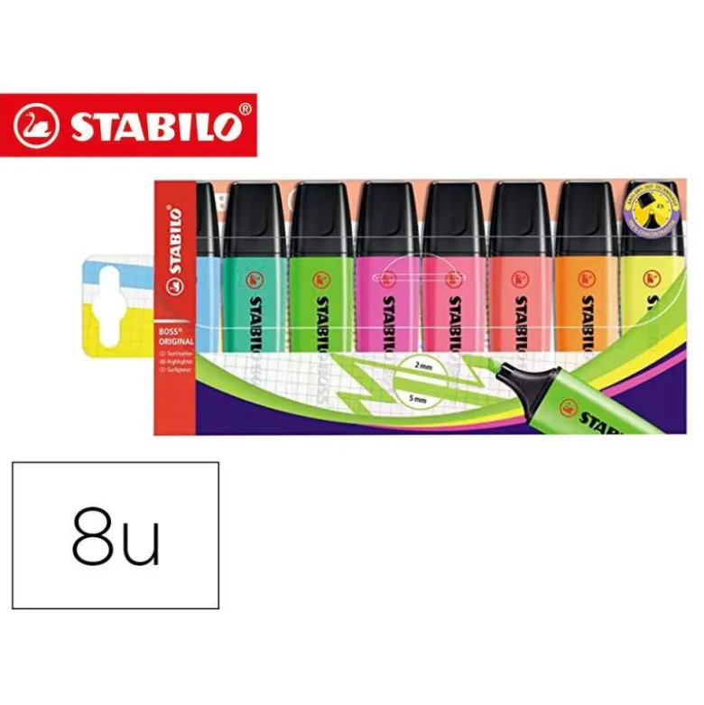 ROTULADOR STABILO BOSS FLUORESCENTE 70 ESTUCHE DE 8 UNIDADES COLORES SURTIDOS