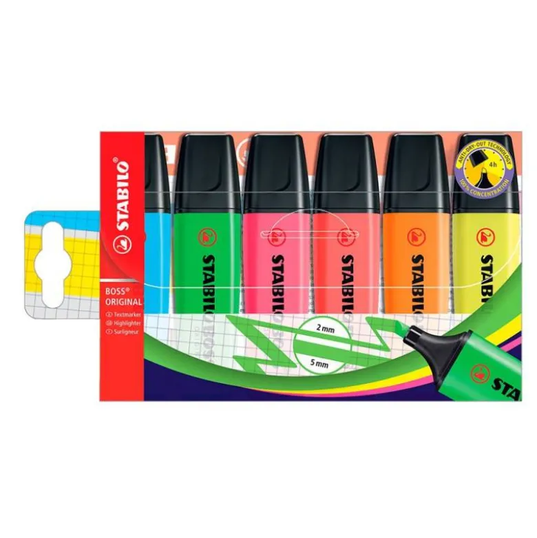 ROTULADOR STABILO BOSS FLUORESCENTE 70 ESTUCHE DE 6 UNIDADES COLORES SURTIDOS