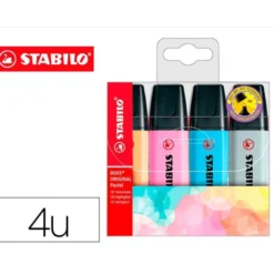 ROTULADOR STABILO BOSS FLUORESCENTE 70 PASTEL ESTUCHE DE 4 UNIDADES COLORES SURTIDOS