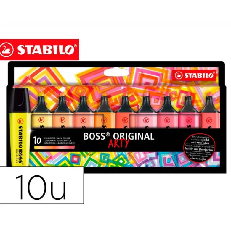 ROTULADOR STABILO BOSS FLUORESCENTE 70 ARTY LINE COLORES CALIDOS ESTUCHE CARTON DE 10 UNIDADES COLORES
