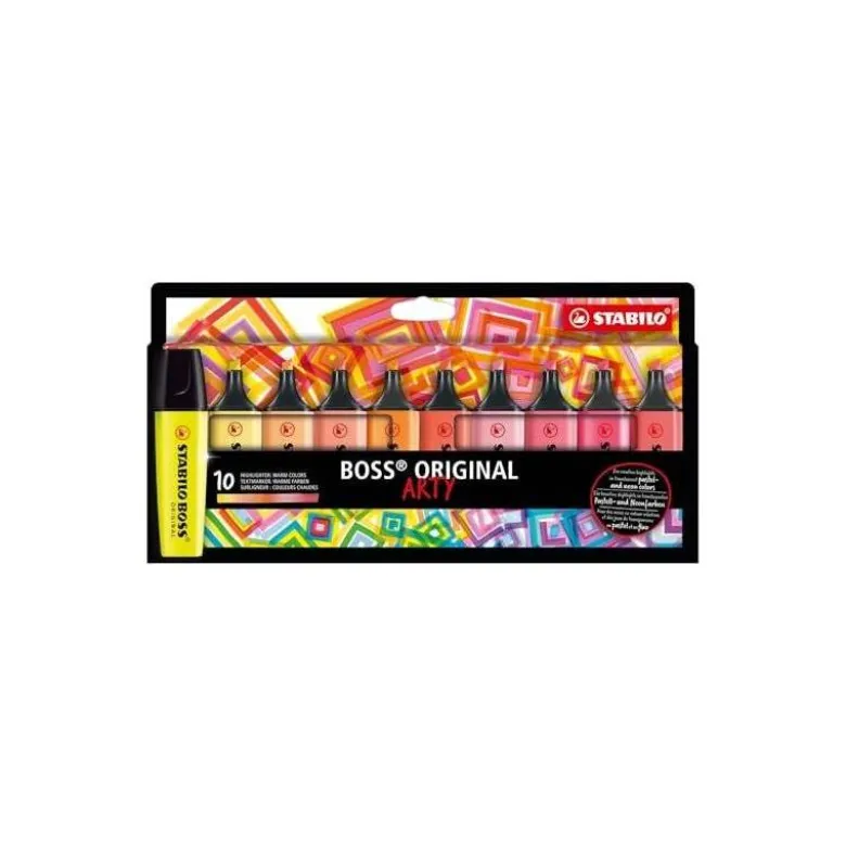 ROTULADOR STABILO BOSS FLUORESCENTE 70 ARTY LINE COLORES CALIDOS ESTUCHE CARTON DE 10 UNIDADES COLORES