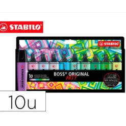 ROTULADOR STABILO BOSS FLUORESCENTE 70 ARTY LINE COLORES FRIOS ESTUCHE CARTON DE 10 UNIDADES COLORES