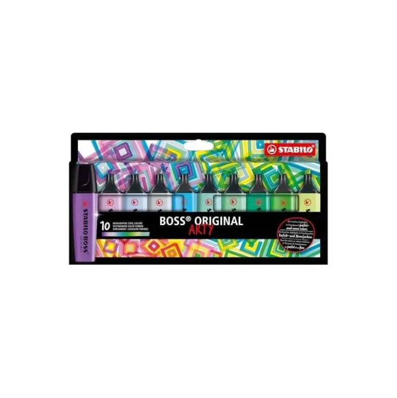 ROTULADOR STABILO BOSS FLUORESCENTE 70 ARTY LINE COLORES FRIOS ESTUCHE CARTON DE 10 UNIDADES COLORES