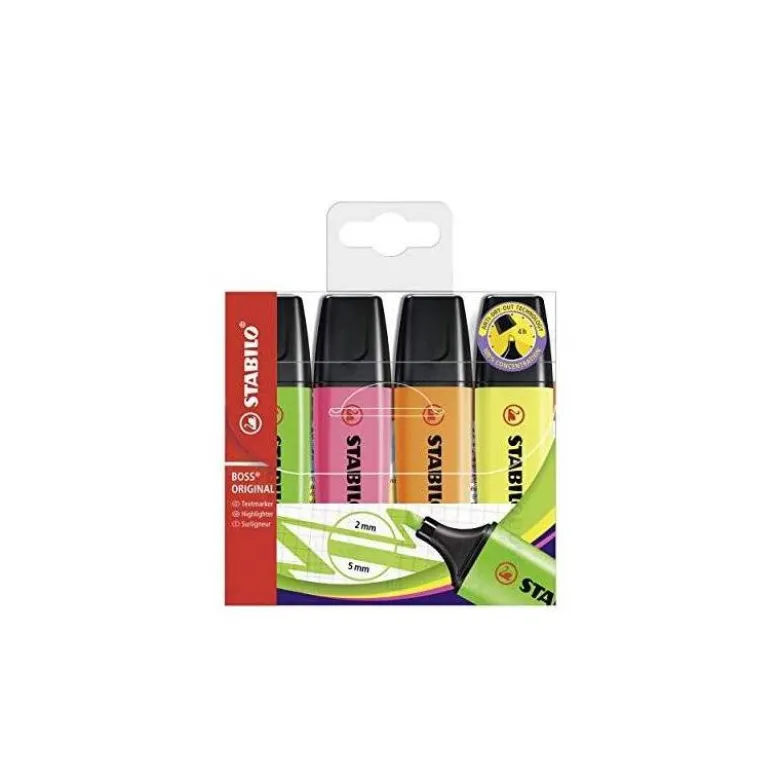 ROTULADOR STABILO BOSS FLUORESCENTE 70 ESTUCHE DE 4 UNIDADES COLORES SURTIDOS