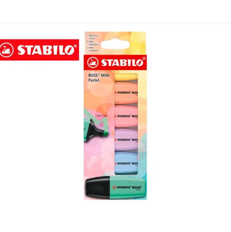 ROTULADOR STABILO BOSS FLUORESCENTE MINI PASTEL ESTUCHE DE 6 UNIDADES COLORES SURTIDOS