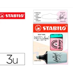 ROTULADOR STABILO BOSS MINI PASTEL LOVE ESTUCHE DE 3 UNIDADES PIZCA DE MENTA/RUBOR ROSA/TOQUE DE TURQUESA