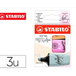 ROTULADOR STABILO BOSS MINI PASTEL LOVE ESTUCHE DE 3 UNIDADES FUCSIA HELADO/NARANJA PALIDO/GRIS