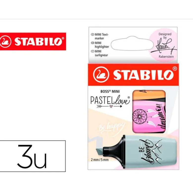 ROTULADOR STABILO BOSS MINI PASTEL LOVE ESTUCHE DE 3 UNIDADES FUCSIA HELADO/NARANJA PALIDO/GRIS
