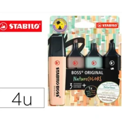ROTULADOR STABILO BOSS PASTEL FLUORESCENTE 70 NATURE COLORS ESTUCHE DE 4 UNIDADES COLORES SURTIDOS
