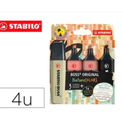 ROTULADOR STABILO BOSS PASTEL FLUORESCENTE NATURE 70 COLORS ESTUCHE DE 4 UNIDADES COLORES SURTIDOS