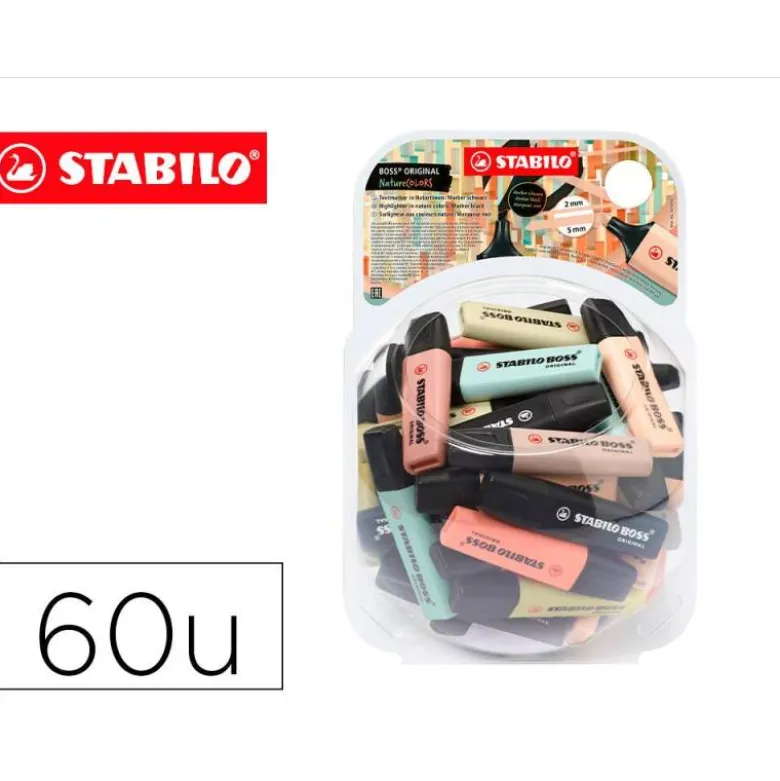 ROTULADOR STABILO BOSS PASTEL FLUORESCENTE 70 NATURE COLORS BOMBONERA DE 60 UNIDADES COLORES SURTIDOS