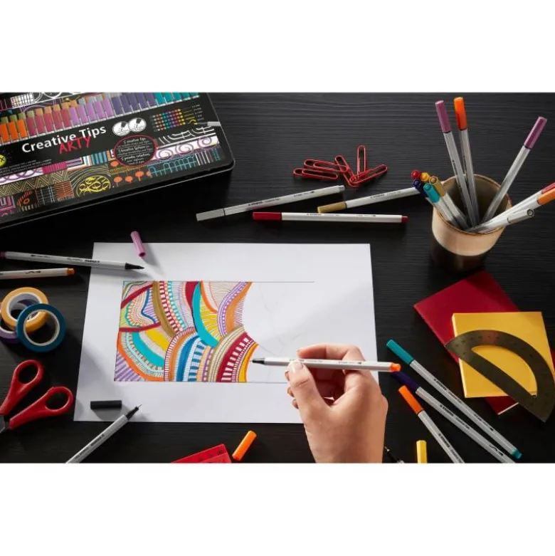 ROTULADOR STABILO CREATIVE TIPS ARTY LINE PASTEL 5 PUNTAS DIFERENTES ESTUCHE METALICO DE 30 UNIDADES