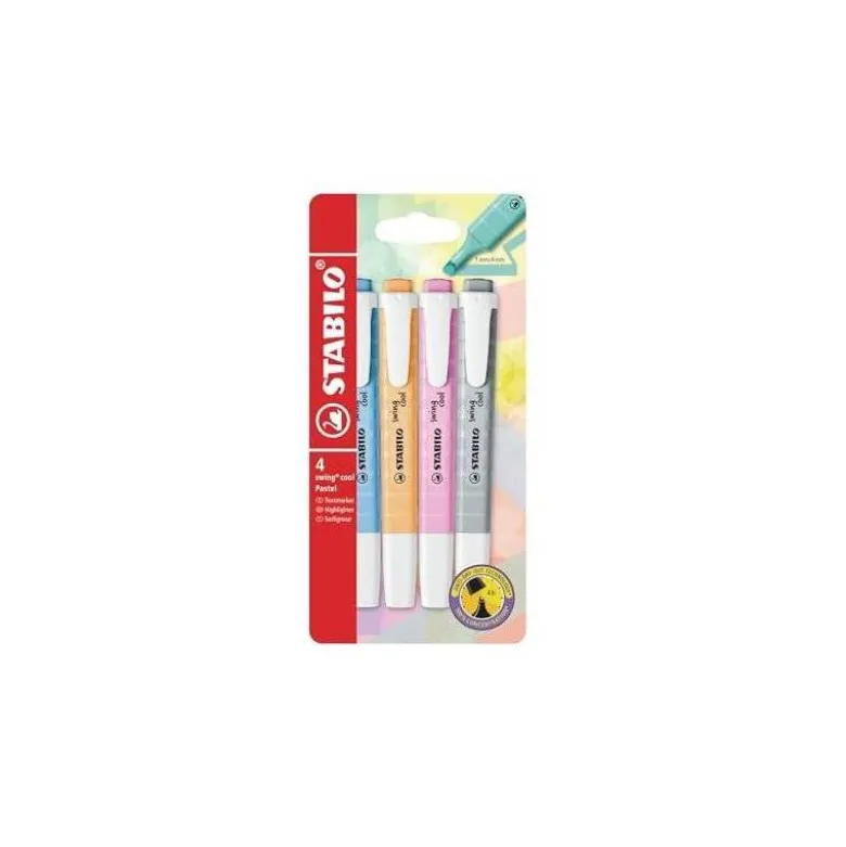 ROTULADOR STABILO FLUORESCENTE SWING COOL PASTEL ESTUCHE DE 4 UNIDADES COLORES SURTIDOS