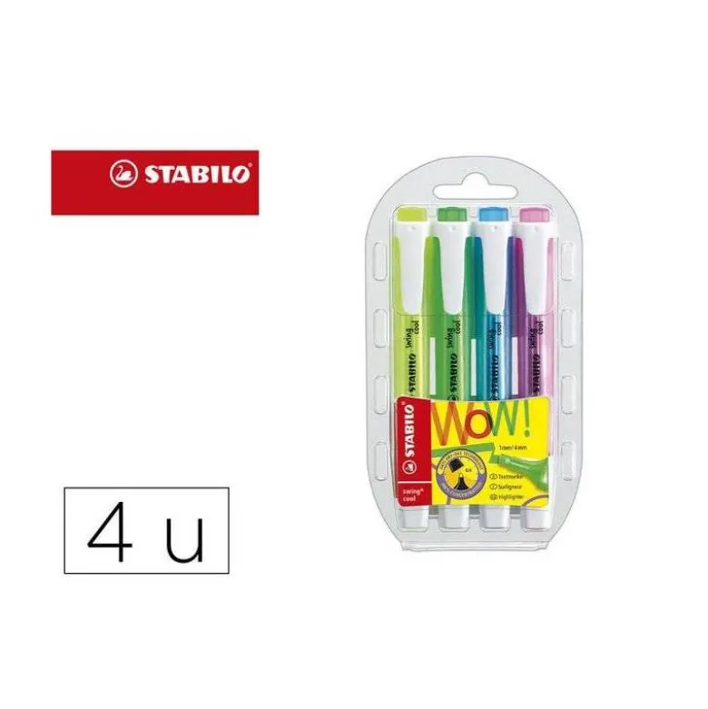ROTULADOR STABILO FLUORESCENTE FINO SWING COOL ESTUCHE DE 4 UNIDADES COLORES SURTIDOS