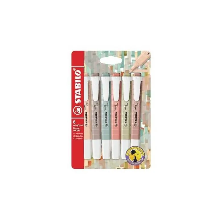 ROTULADOR STABILO FLUORESCENTE SWING COOL NATURE COLORS ESTUCHE DE 6 UNIDADES COLORES SURTIDOS