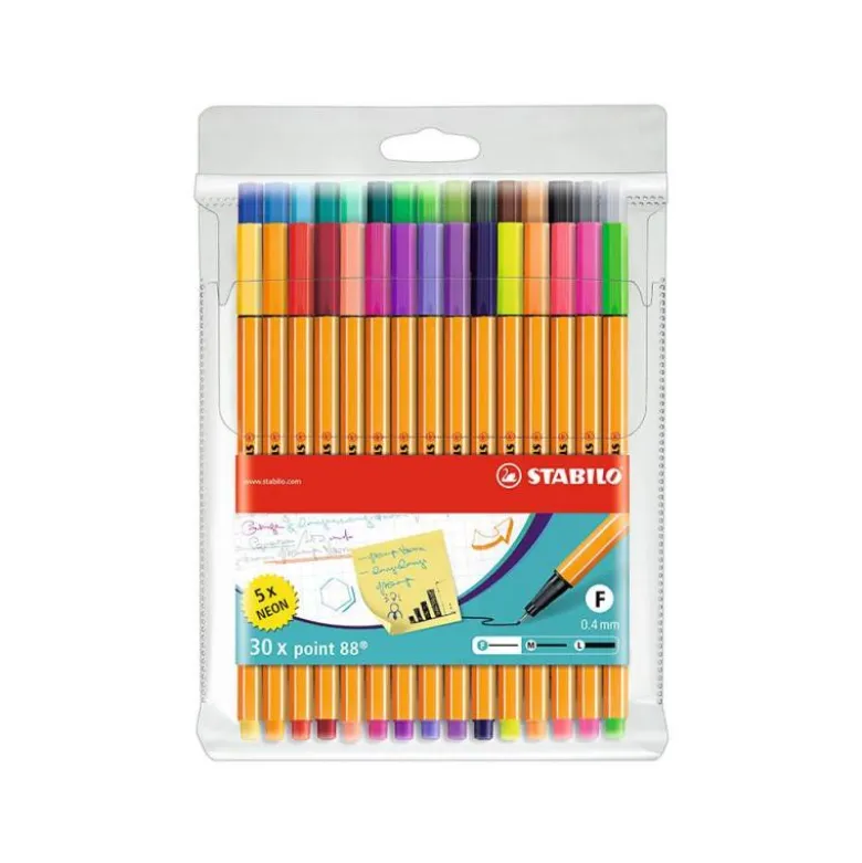 Rotulador Stabilo Point 88 Neon 0,4 mm Punta de Fibra Estuche 30 unidades