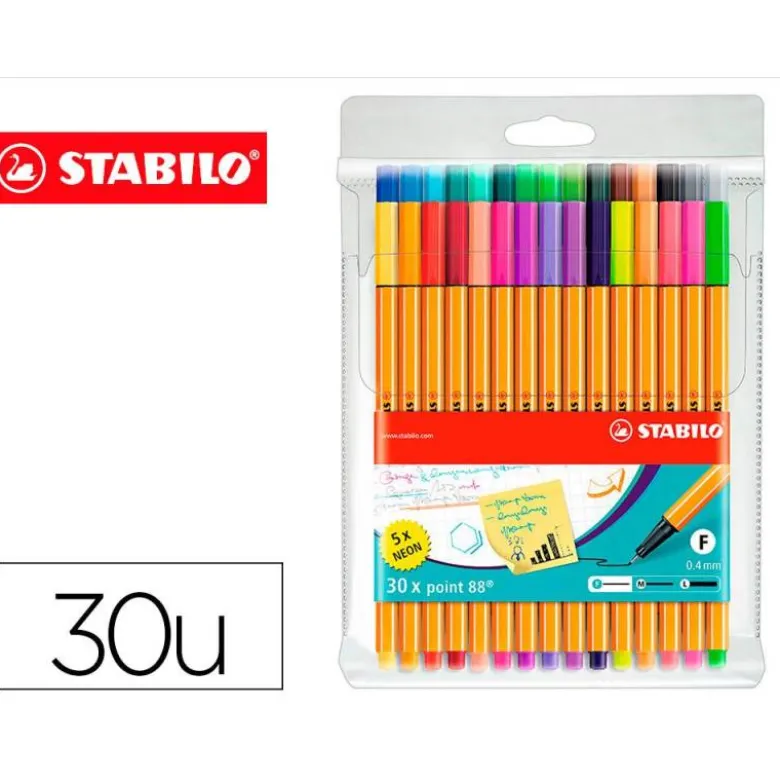 Rotulador Stabilo Point 88 Neon 0,4 mm Punta de Fibra Estuche 30 unidades