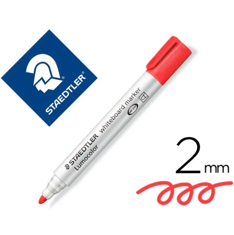 ROTULADOR STAEDTLER LUMOCOLOR 351 PARA PIZARRA BLANCA PUNTA REDONDA 2 MM RECARGABLE COLOR ROJO