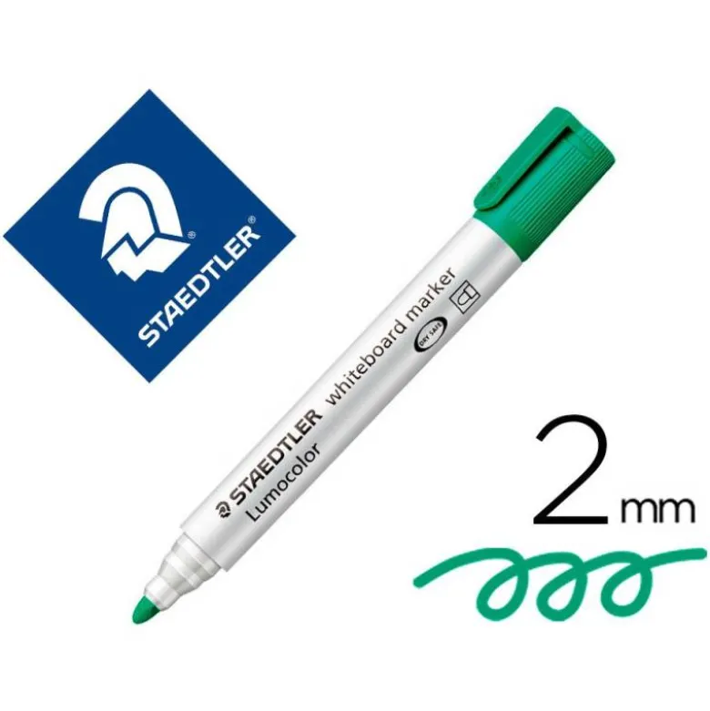 ROTULADOR STAEDTLER LUMOCOLOR 351 PARA PIZARRA BLANCA PUNTA REDONDA 2 MM RECARGABLE COLOR VERDE CLARO