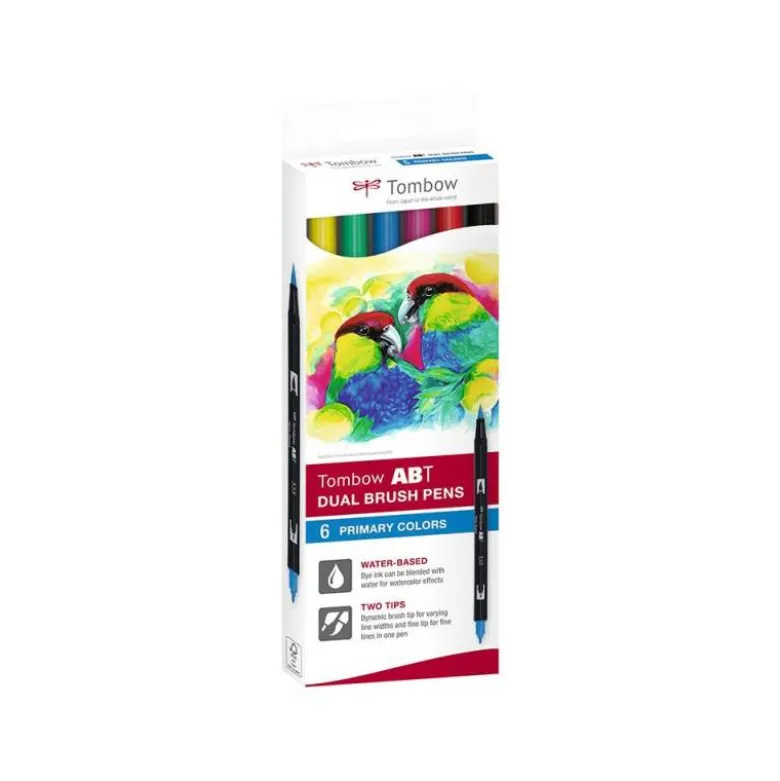 ROTULADOR TOMBOW ACUARELABLE DOBLE PUNTA FINA/PINCEL COLORES PRIMARIOS CAJA DE 6 UNIDADES COLORES SURTIDOS