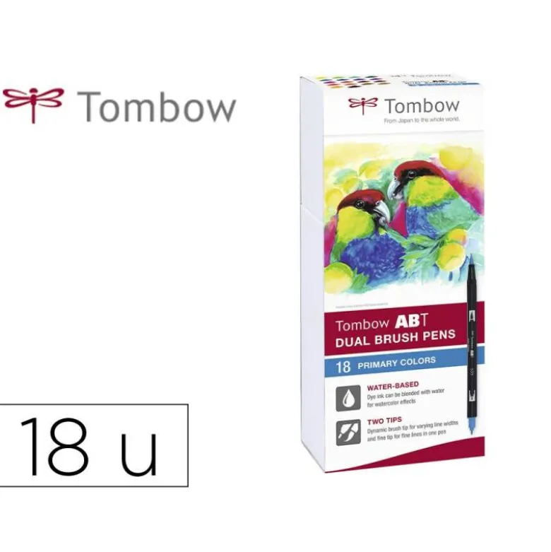 ROTULADOR TOMBOW DUAL BRUSH DOBLE PUNTA PINCEL COLORES PRIMARIOS ESTUCHE DE 18 UNIDADES COLORES SURTIDOS
