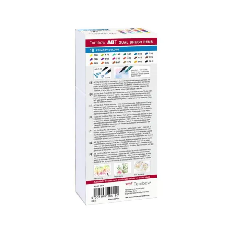 ROTULADOR TOMBOW DUAL BRUSH DOBLE PUNTA PINCEL COLORES PRIMARIOS ESTUCHE DE 18 UNIDADES COLORES SURTIDOS