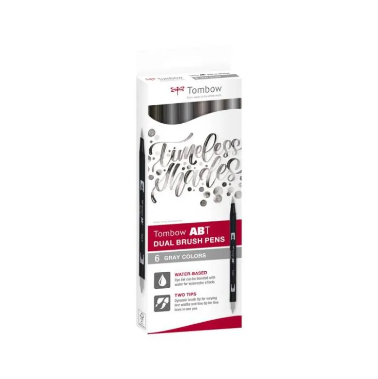 ROTULADOR TOMBOW DUAL BRUSH DOBLE PUNTA PINCEL GAMA DE GRISES ESTUCHE DE 6 UNIDADES