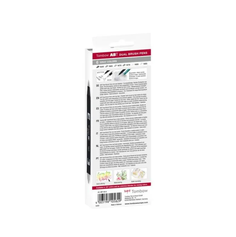 ROTULADOR TOMBOW DUAL BRUSH DOBLE PUNTA PINCEL GAMA DE GRISES ESTUCHE DE 6 UNIDADES