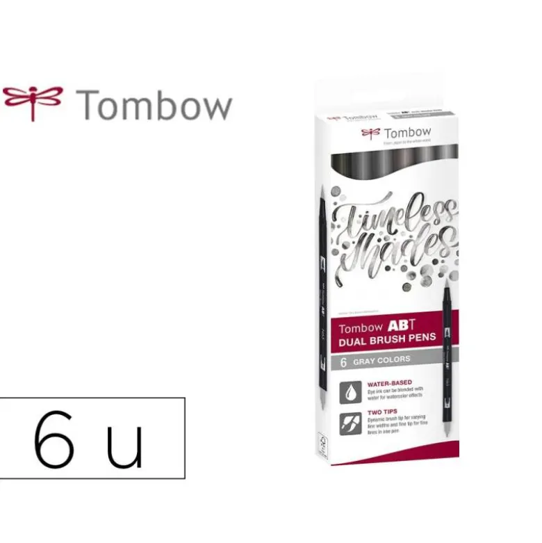 ROTULADOR TOMBOW DUAL BRUSH DOBLE PUNTA PINCEL GAMA DE GRISES ESTUCHE DE 6 UNIDADES