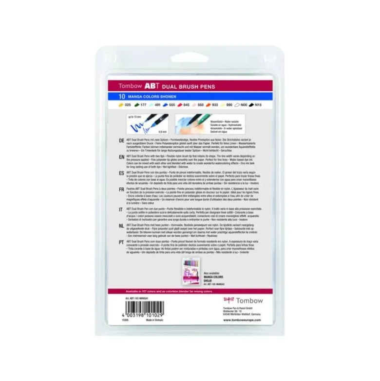 ROTULADOR TOMBOW DUAL BRUSH DOBLE PUNTA PINCEL MANGA SHONEN ESTUCHE DE 10 UNIDADES COLORES SURTIDOS