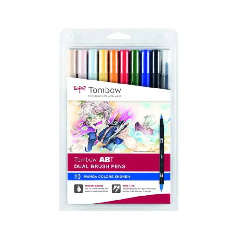 ROTULADOR TOMBOW DUAL BRUSH DOBLE PUNTA PINCEL MANGA SHONEN ESTUCHE DE 10 UNIDADES COLORES SURTIDOS