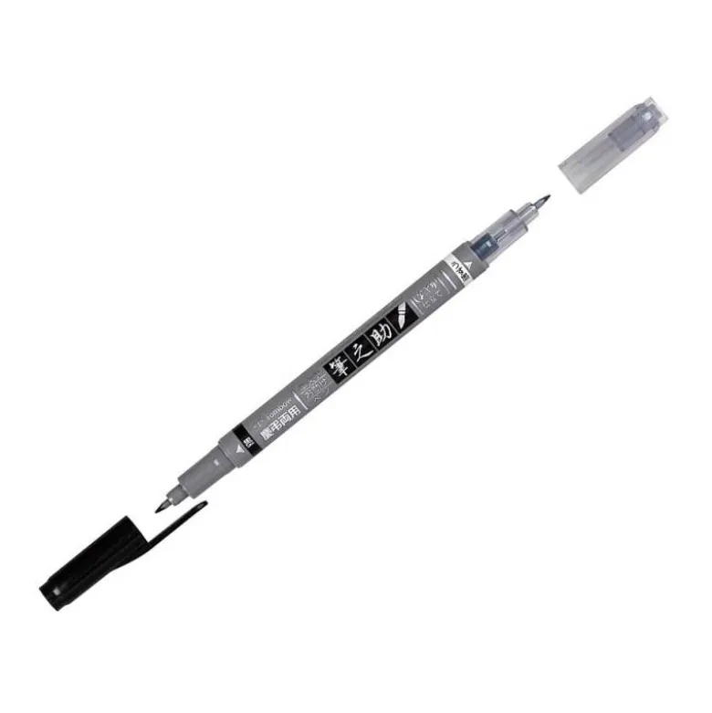 ROTULADOR TOMBOW FUDENOSUKE TINTA BASE DE AGUA DOBLE PUNTA BLANDA COLOR GRIS/NEGRO