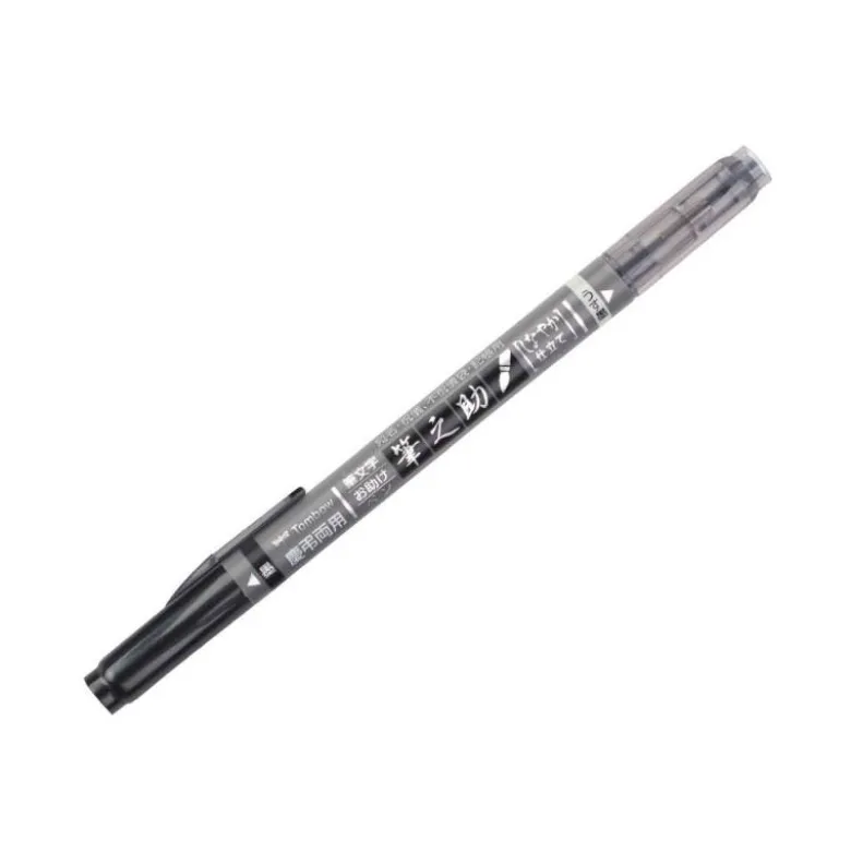 ROTULADOR TOMBOW FUDENOSUKE TINTA BASE DE AGUA DOBLE PUNTA BLANDA COLOR GRIS/NEGRO