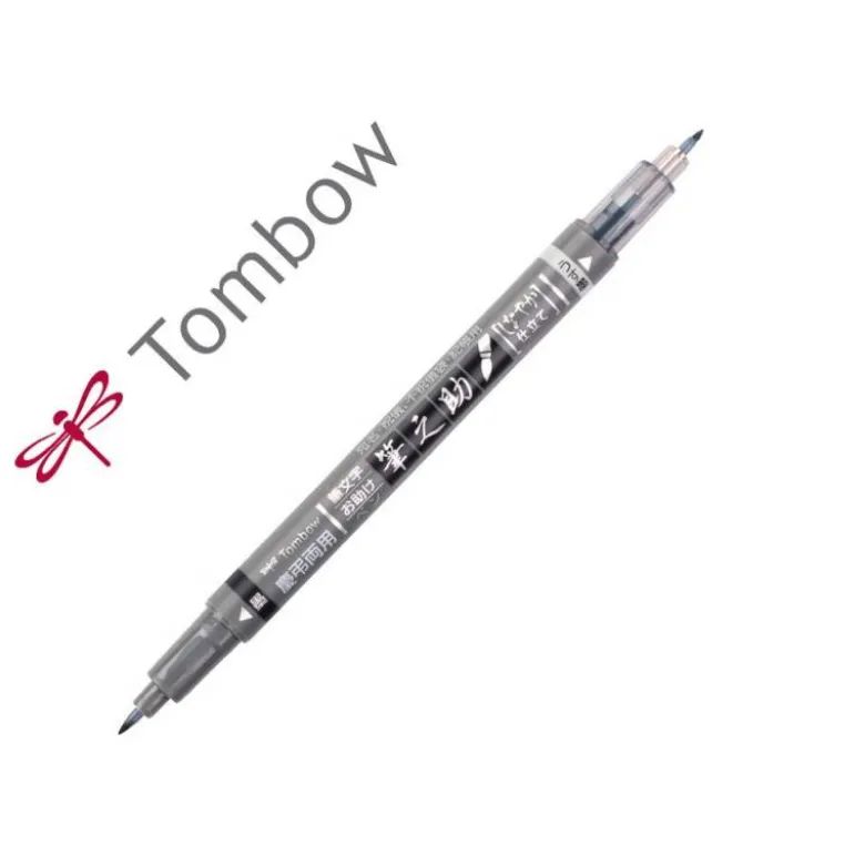 ROTULADOR TOMBOW FUDENOSUKE TINTA BASE DE AGUA DOBLE PUNTA BLANDA COLOR GRIS/NEGRO