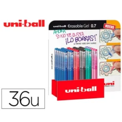 ROTULADOR UNI-BALL ROLLER UF-222 TINTA GEL BORRABLE 0,7 MM EXPOSITOR DE 36 UNIDADES COLORES SURTIDOS