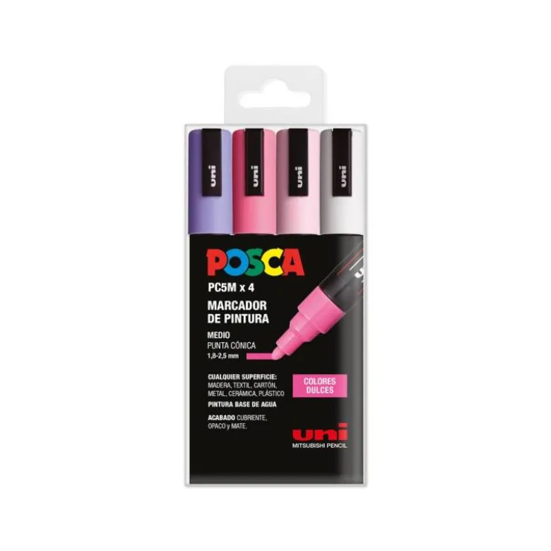 ROTULADOR UNI POSCA PC-5M/4C ESTUCHE DE 4 UNIDADES COLORES DULCES SURTIDOS