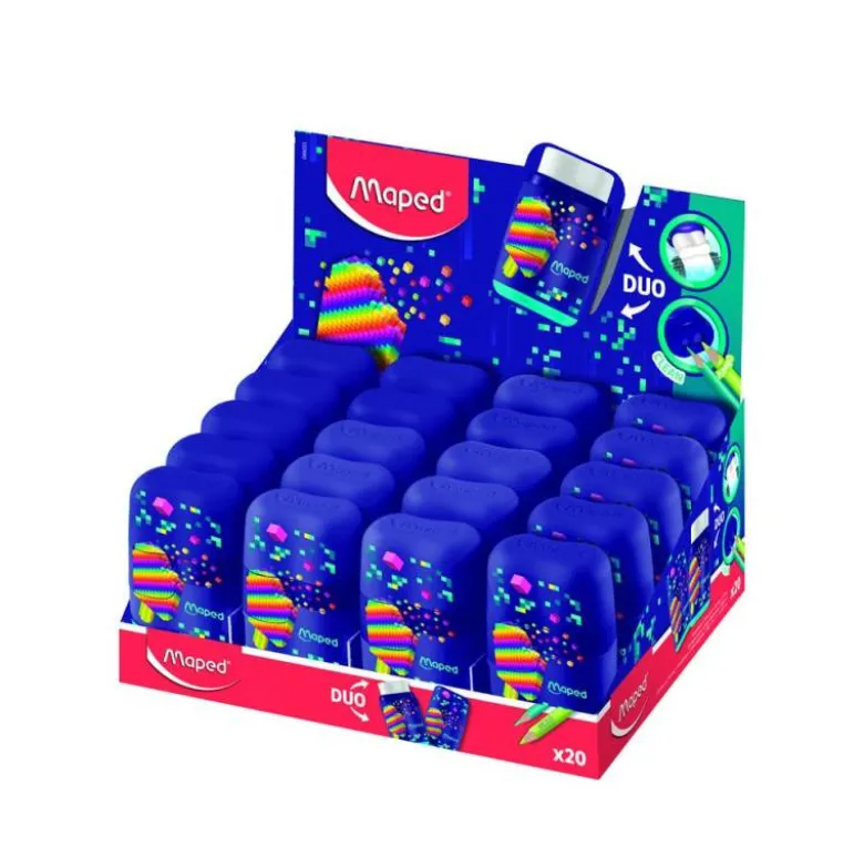 SACAPUNTAS MAPED PLASTICO CONNECT PIXEL PARTY 2 USOS CON GOMA DE BORRAR